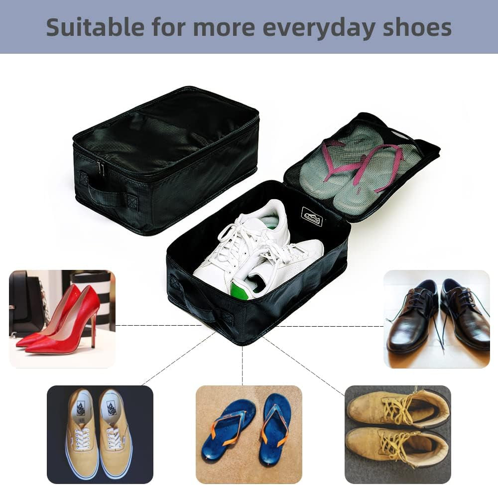 Travel Shoe Bags, Foldable Waterproof Shoe Pouches Organizer-Double Layer (Black, 2 Packs)