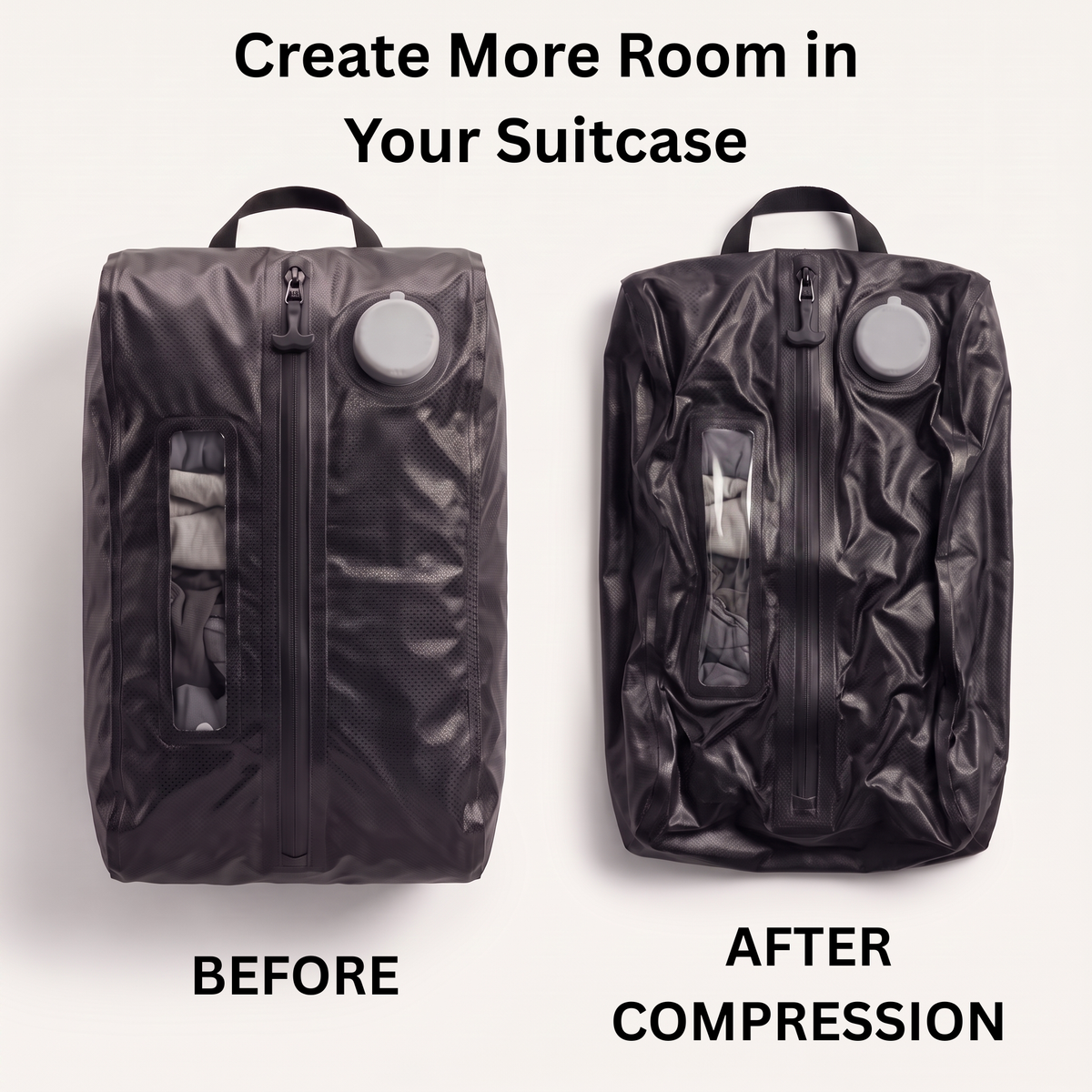 AirCompress vacuum compression travel bag before and after compression