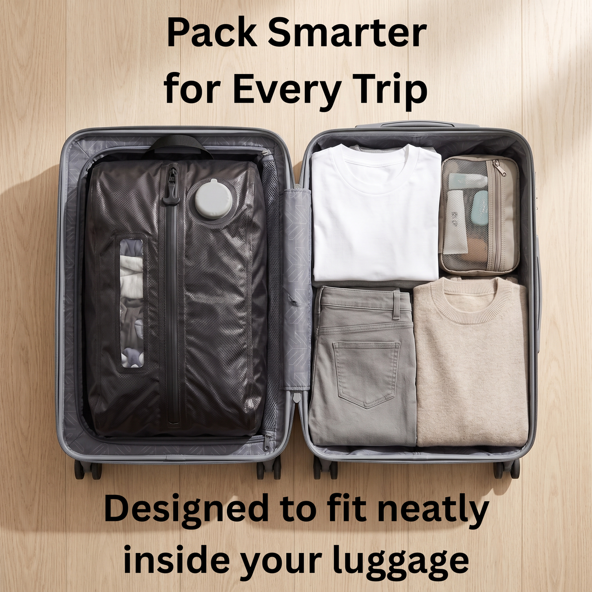 Compressed AirCompress bag inside a carry-on suitcase