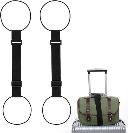 2 PCS Multi Use Strong Adjustable Luggage Connector Straps, Luggages Straps for Suitcases Elastic Fastening Bag Strap Flexible Luggage Accessories for Travel Bags, Extends Life of Bag(Black)