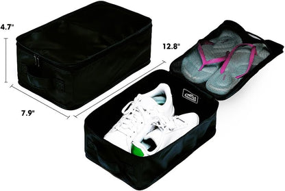Travel Shoe Bags, Foldable Waterproof Shoe Pouches Organizer-Double Layer (Black, 2 Packs)